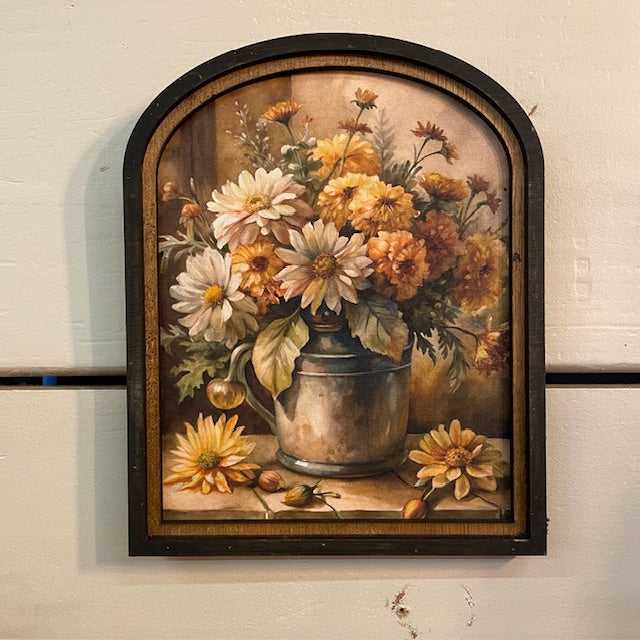 Fall Flower Arrangement Canvas Print in Arched Frame