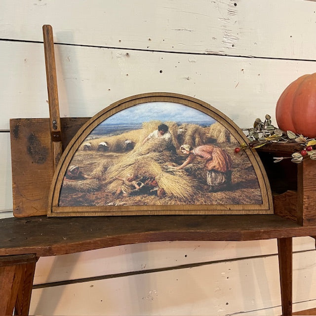 Framed Canvas Print of the Harvest Cradle in Half Moon Frame