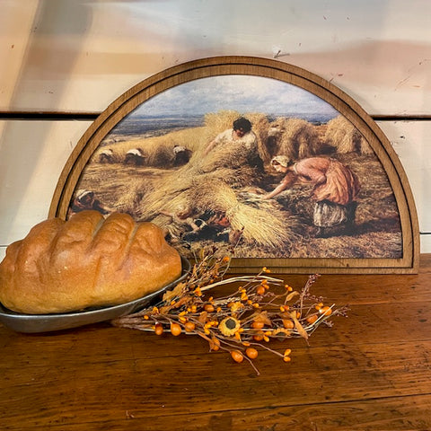 Framed Canvas Print of the Harvest Cradle in Half Moon Frame