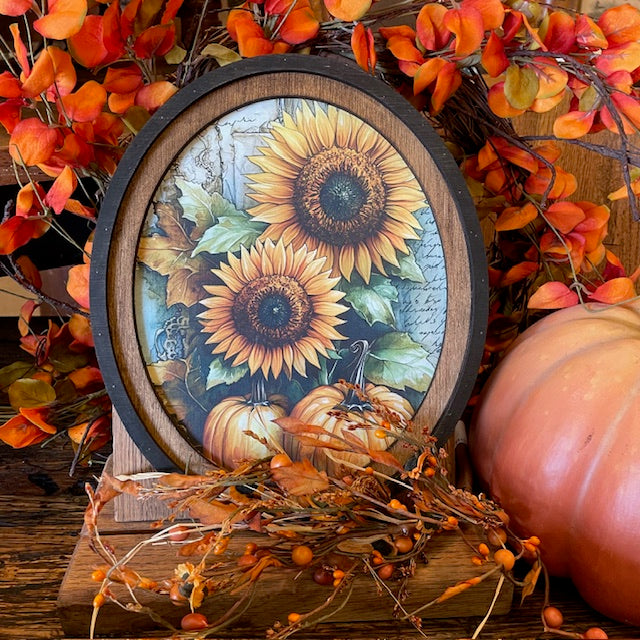 Sunflower and Pumpkins Canvas Print in Oval Frame