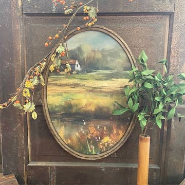 Large Oval of Farmhouse by pond