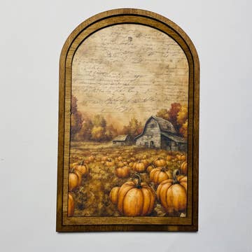 Pumpkin Patch with Old Barn Print framed in Med Arch