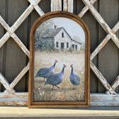 Guineas and Farmhouse framed in Med Arch