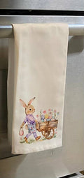 Bunny Pushing Cart of Eggs Tea Towel