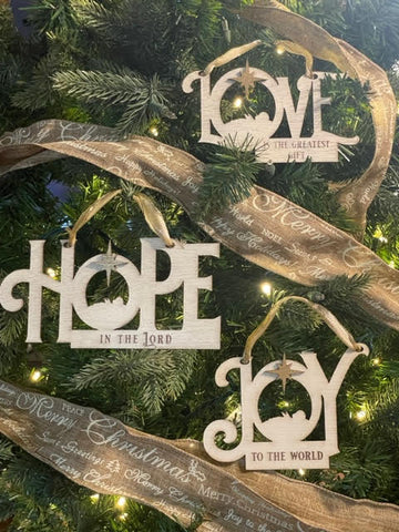 Hope, Love, Joy Ornament Set of 3