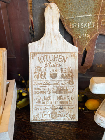 Kitchen Rules engraved Bread Board